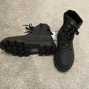 Kids Black Combat Moto Boots with Thick Soles